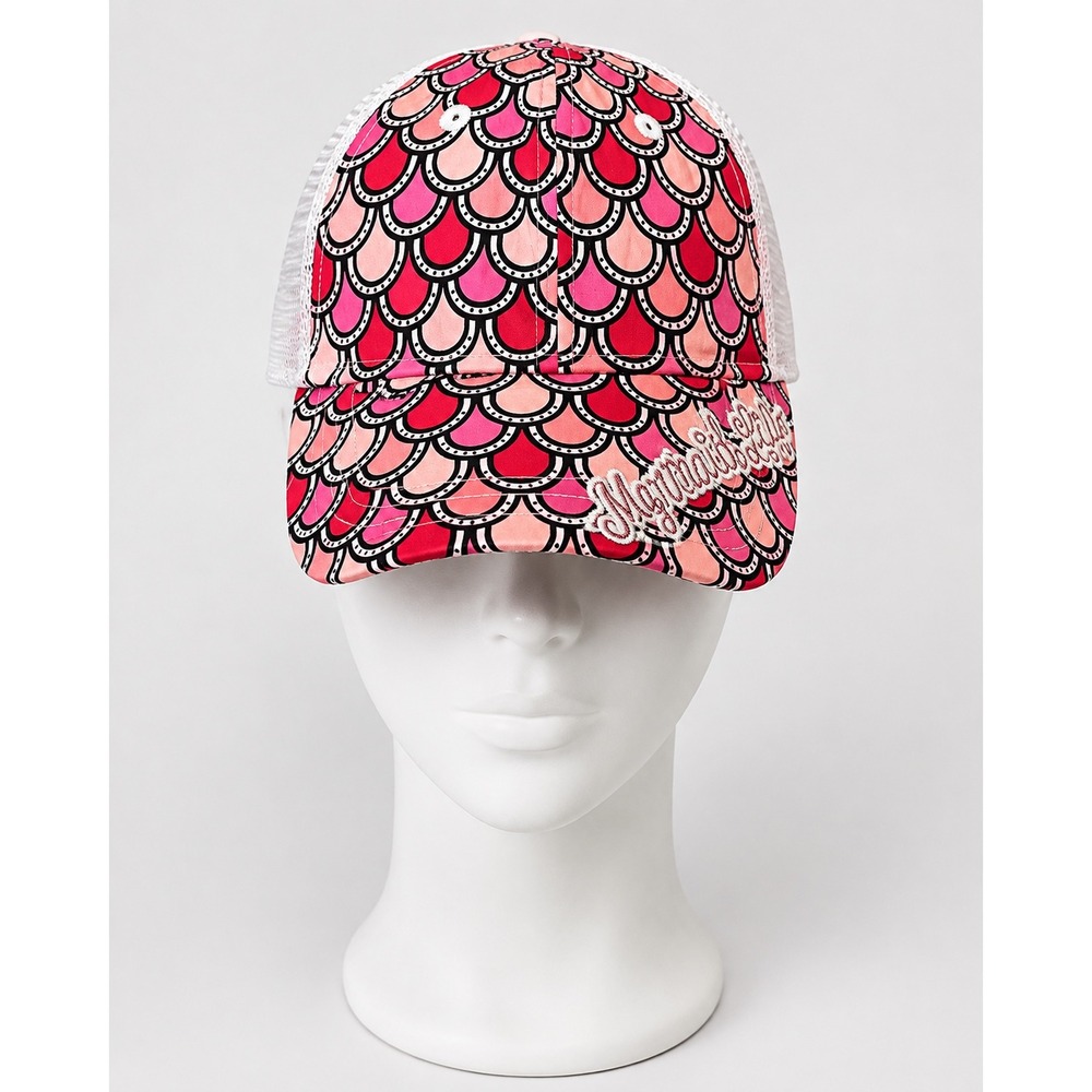 Mermaid Life Pink Scale Trucker Hat Mesh Back Adjustable Beach Cap Embroidery